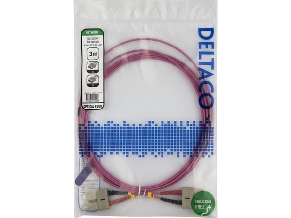 DELTACO - Koblingskabel - SC flermodus (hann) til SC flermodus (hann) - 3 m - 3 m - fiberoptisk - dupleks - G.657.A2/OM4 - halogenfri - rosa