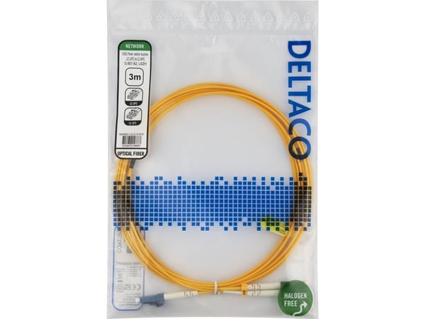 DELTACO - Koblingskabel - LC/UPC (hann) til LC/APC (hann) - 3 m - 3 m - fiberoptisk - dupleks - OS2 - halogenfri, toretnings - gul