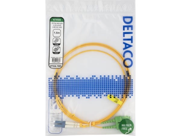 DELTACO - Nettverkskabel - LC/UPC-enkeltmodus (hann) til SC/APC-enkeltmodus (hann) - 1.5 m - 1.5 m - fiberoptisk - dupleks - 9 / 125 micron - OS2 -...