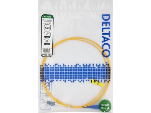 DELTACO - Koblingskabel - LC/UPC (hann) til SC/UPC (hann) - 1.5 m - 1.5 m - fiberoptisk - simpleks - OS2 - halogenfri, toretnings - gul