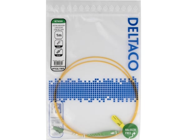 DELTACO - Nätverkskabel - LC/APC enkelläge (hane) till SC/APC enkelläge (hane) - 1 m - 1 m - fiberoptisk - simplex - G.657.A2/OS2 - halogenfri - gul