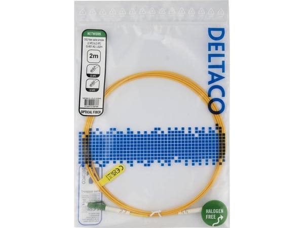 DELTACO - Koblingskabel - LC/APC (hann) til LC/APC (hann) - 2 m - 2 m - fiberoptisk - simpleks - OS2 - halogenfri, toretnings - gul