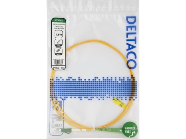 DELTACO - Nettverkskabel - LC/APC-enkeltmodus (hann) til SC/APC-enkeltmodus (hann) - 1.5 m - 1.5 m - fiberoptisk - simpleks - G.657.A2/OS2 - haloge...