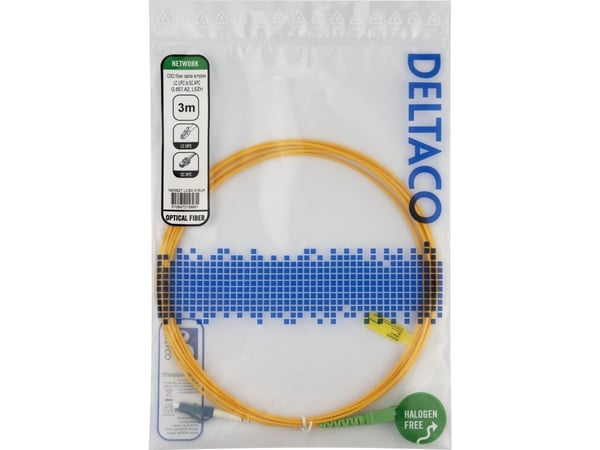 DELTACO - Nettverkskabel - LC/UPC-enkeltmodus (hann) til SC/APC-enkeltmodus (hann) - 3 m - 3 m - fiberoptisk - simpleks - 9 / 125 micron - OS2 - ha...