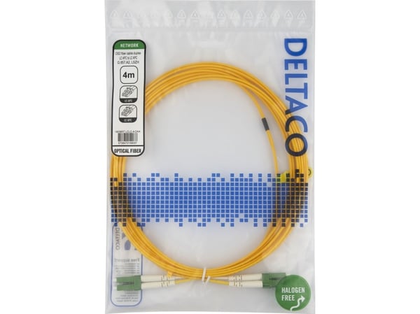 DELTACO - Koblingskabel - LC/APC (hann) til LC/APC (hann) - 4 m - 4 m - fiberoptisk - dupleks - OS2 - halogenfri - gul