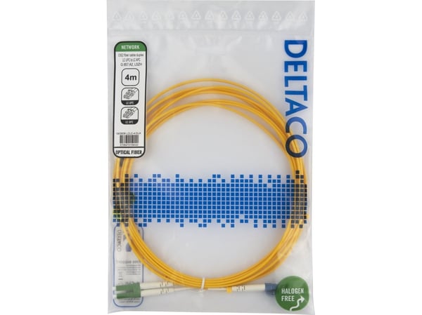 DELTACO - Koblingskabel - LC/UPC (hann) til LC/APC (hann) - 4 m - 4 m - fiberoptisk - dupleks - OS2 - halogenfri, toretnings - gul