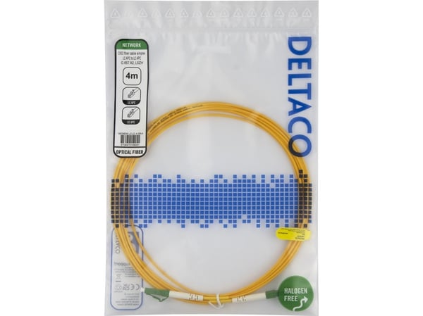 DELTACO - Nettverkskabel - LC/APC-enkeltmodus (hann) til LC/APC-enkeltmodus (hann) - 4 m - 4 m - fiberoptisk - simpleks - OS2 - halogenfri - gul