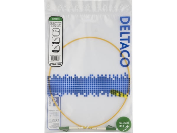 DELTACO - Nettverkskabel - LC/APC-enkeltmodus (hann) til LC/APC-enkeltmodus (hann) - 50 cm - 0.5 m - fiberoptisk - simpleks - G.657.A2/OS2 - haloge...