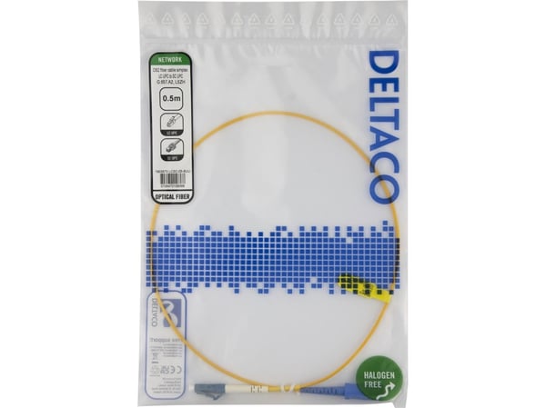 DELTACO - Nettverkskabel - LC/UPC-enkeltmodus (hann) til SC/UPC-enkeltmodus (hann) - 50 cm - 0.5 m - fiberoptisk - simpleks - G.657.A2/OS2 - haloge...