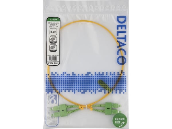 DELTACO - Nettverkskabel - SC/APC-enkeltmodus (hann) til SC/APC-enkeltmodus (hann) - 50 cm - 0.5 m - fiberoptisk - dupleks - G.657.A2/OS2 - halogen...