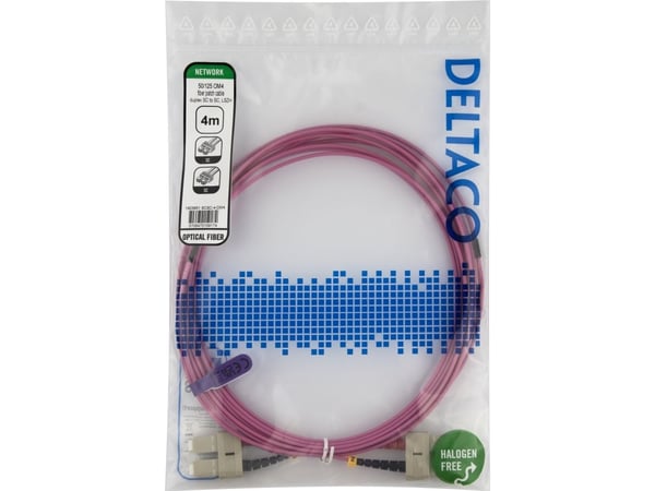 DELTACO - Nettverkskabel - SC flermodus (hann) til SC flermodus (hann) - 4 m - 4 m - fiberoptisk - dupleks - OM4 - halogenfri - rosa