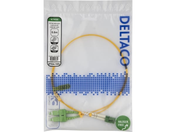 OS2 Fiberkabel, LC - SC, duplex, APC/APC, 0,5m
