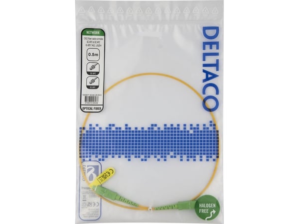 DELTACO - Koblingskabel - SC/APC (hann) til SC/APC (hann) - 50 cm - 0.5 m - fiberoptisk - simpleks - OS2 - halogenfri, toretnings - gul