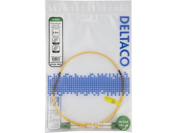 DELTACO - Koblingskabel - LC/APC (hann) til LC/APC (hann) - 50 cm - 0.5 m - fiberoptisk - dupleks - OS2 - halogenfri - gul