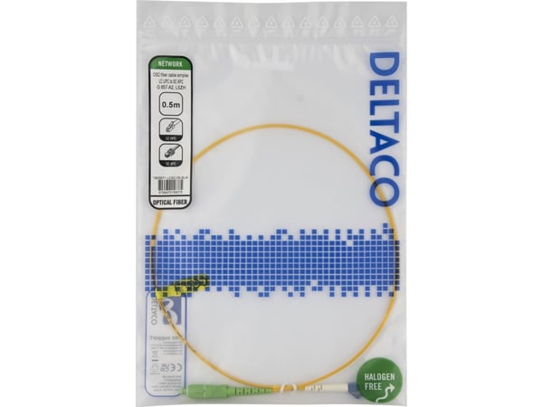 DELTACO - Nettverkskabel - LC/UPC-enkeltmodus (hann) til SC/APC-enkeltmodus (hann) - 50 cm - 0.5 m - fiberoptisk - simpleks - 9 / 125 micron - OS2 ...