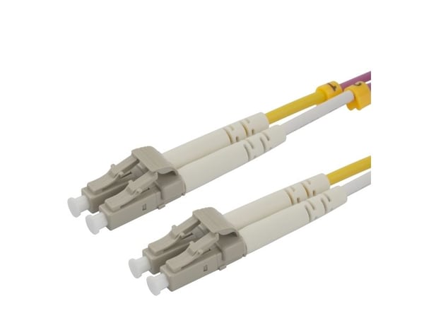 DELTACO - Nettverkskabel - LC/UPC-multimodus (hann) til LC/UPC-multimodus (hann) - 4 m - 4 m - fiberoptisk - dupleks - OM4 - halogenfri - rosa