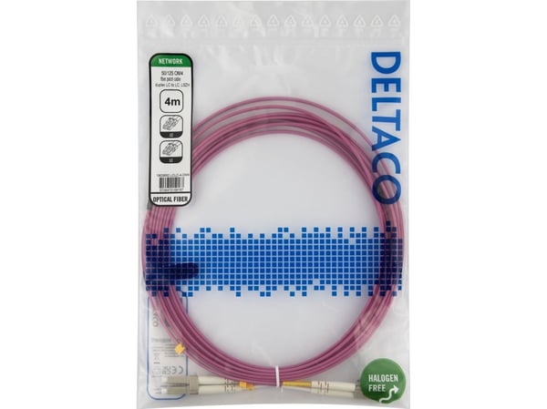 DELTACO - Nettverkskabel - LC/UPC-multimodus (hann) til LC/UPC-multimodus (hann) - 4 m - 4 m - fiberoptisk - dupleks - OM4 - halogenfri - rosa