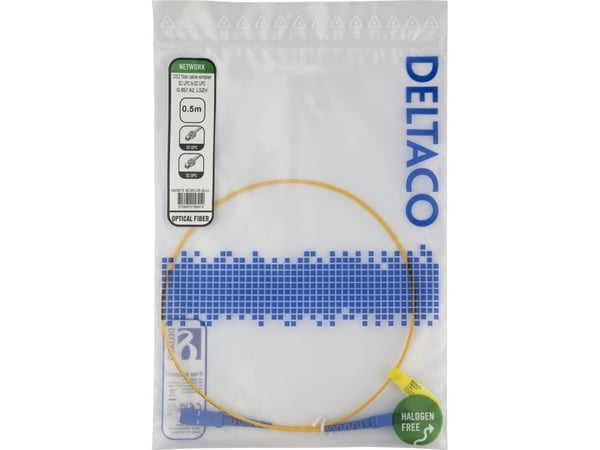 DELTACO - Verkkokaapeli - SC/UPC single mode (uros) - SC/UPC single mode (uros) - 50 cm - 0,5 m. - valokuitu - simplex - G.657.A2/OS2 - halogeenito...
