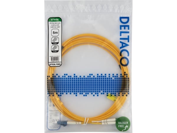 DELTACO - Koblingskabel - LC/UPC (hann) til LC/APC (hann) - 5 m - 5 m - fiberoptisk - dupleks - OS2 - halogenfri - gul