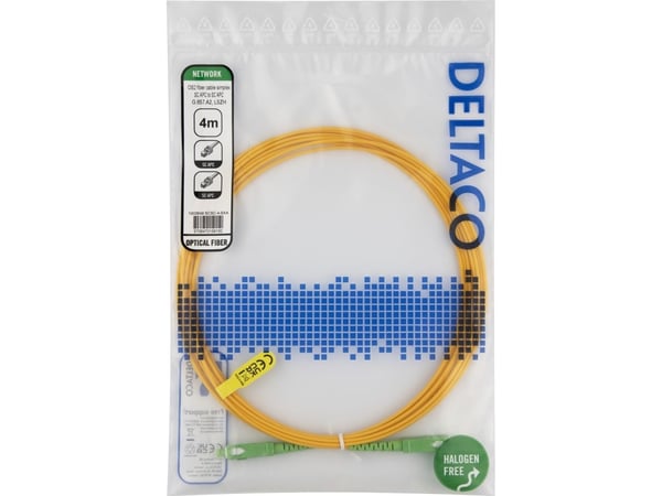 DELTACO - Koblingskabel - SC/APC (hann) til SC/APC (hann) - 4 m - 4 m - fiberoptisk - simpleks - OS2 - halogenfri, toretnings - gul