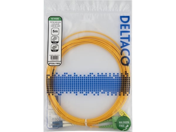 DELTACO - Koblingskabel - LC/UPC (hann) til SC/APC (hann) - 5 m - 5 m - fiberoptisk - dupleks - G.657.A2/OS2 - halogenfri, toretnings - gul