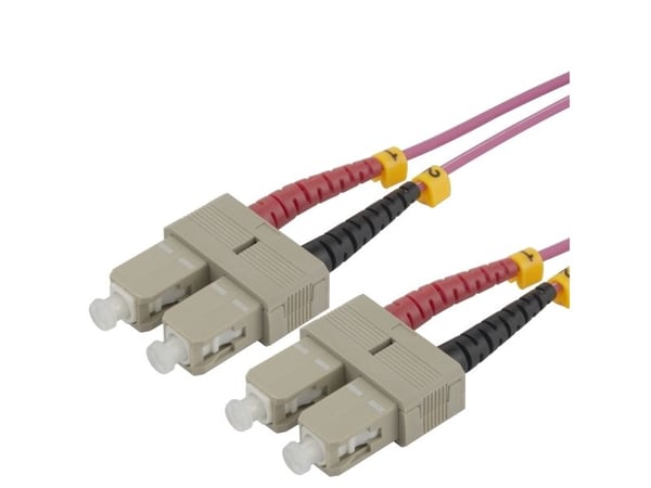 DELTACO - Nettverkskabel - SC/UPC-multimodus (hann) til SC/UPC-multimodus (hann) - 5 m - 5 m - fiberoptisk - dupleks - OM4 - halogenfri - rosa