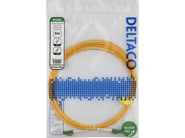DELTACO - Koblingskabel - LC/APC (hann) til LC/APC (hann) - 5 m - 5 m - fiberoptisk - simpleks - OS2 - halogenfri - gul