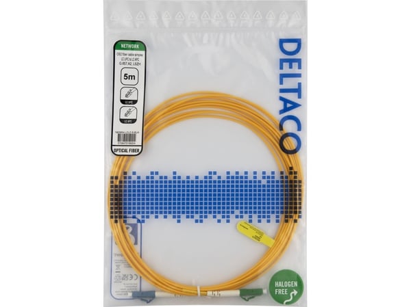 DELTACO - Nettverkskabel - LC/UPC-enkeltmodus (hann) til LC/APC-enkeltmodus (hann) - 5 m - 5 m - fiberoptisk - simpleks - G.657.A2/OS2 - halogenfri...