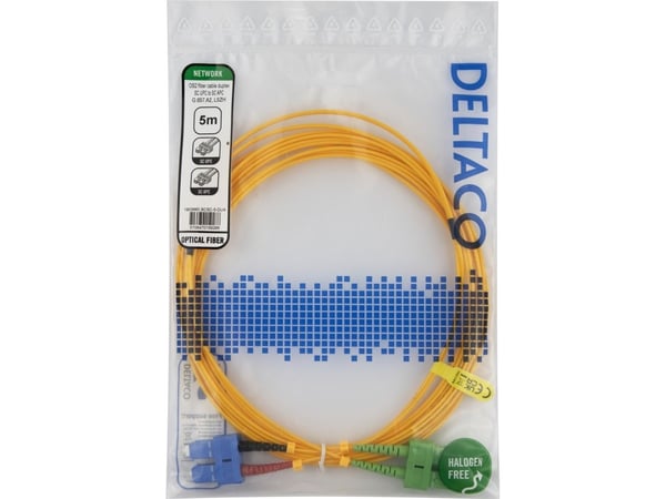 DELTACO - Nettverkskabel - SC/UPC-enkeltmodus (hann) til SC/APC-enkeltmodus (hann) - 5 m - 5 m - fiberoptisk - dupleks - G.657.A2/OS2 - halogenfri ...