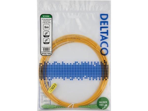 DELTACO - Koblingskabel - SC/APC til SC/APC - 5 m - 5 m - fiberoptisk - simpleks - OS2 - halogenfri - gul