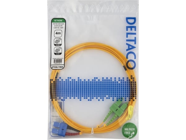DELTACO - Koblingskabel - SC/UPC (hann) til SC/APC (hann) - 4 m - 4 m - fiberoptisk - dupleks - OS2 - halogenfri, toretnings - gul