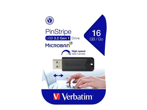 Verbatim Store 'n' Go Pin Stripe USB Drive - USB-flashstasjon - 16 GB - USB 3.2 Gen 1 - svart