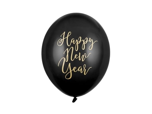 Sort Happy New Year ballon, 50 stk