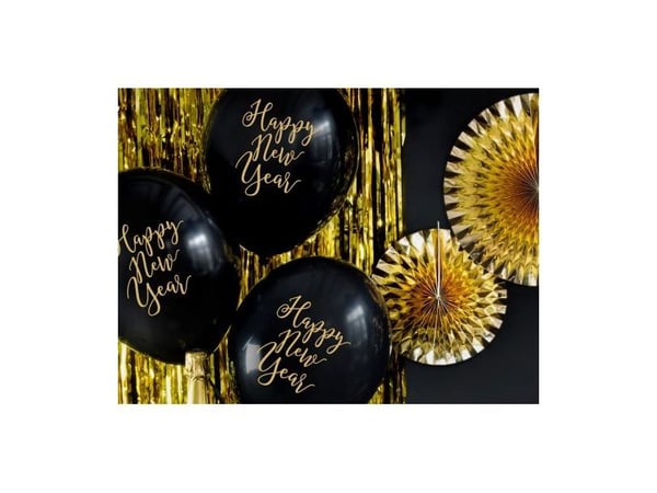 Sort Happy New Year ballon, 50 stk