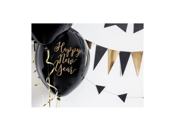 Sort Happy New Year ballon, 50 stk