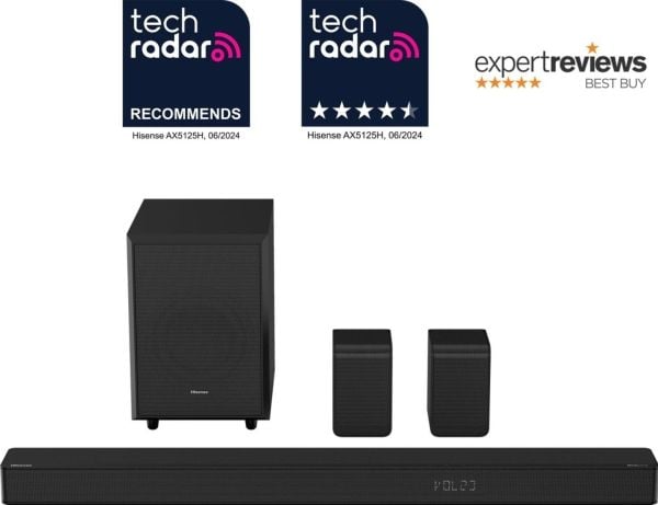 Hisense AX5125H, 5.1.2 kanaler, 500 W, DTS:X, Dolby Atmos, Dolby Digital, Film, Musik, Sport, TV, 80 W, 500 W