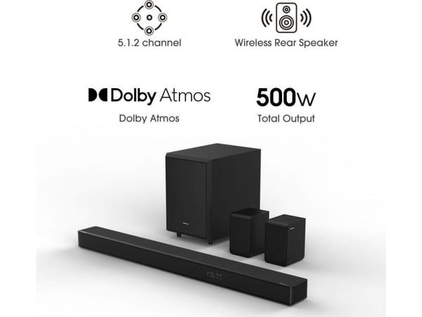 Hisense AX5125H, 5.1.2 kanavaa, 500 W, Dolby Audio, Elokuva, Musiikki, Urheilu, TV, 80 W, 200 W