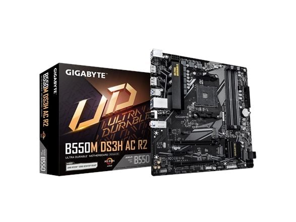 Gigabyte B550M DS3H AC R2 - Hovedkort - micro ATX - Socket AM4 - AMD B550 Chipset - USB 3.2 Gen 1 - Gigabit LAN, Wi-Fi, Bluetooth - innbygd grafikk...