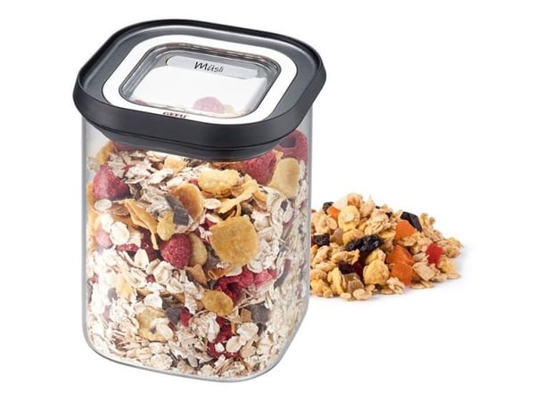 GEFU PANTRY, Beholder, Rektangulær, 0,9 l, Svart, Gjennomsiktig, Borosilikatglass, Plast, Silikon, Rustfritt stål, 110 mm