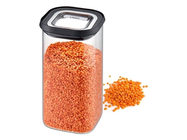 GEFU PANTRY, Beholder, Rektangulær, 1,4 l, Svart, Gjennomsiktig, Borosilikatglass, Plast, Silikon, Rustfritt stål, 110 mm