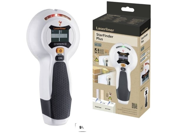 Laserliner StarFinder Plus, Strömförande kabel, Trä, Metall, Svart, Vit, 4 cm, 4 cm, 6LR61, 9 V