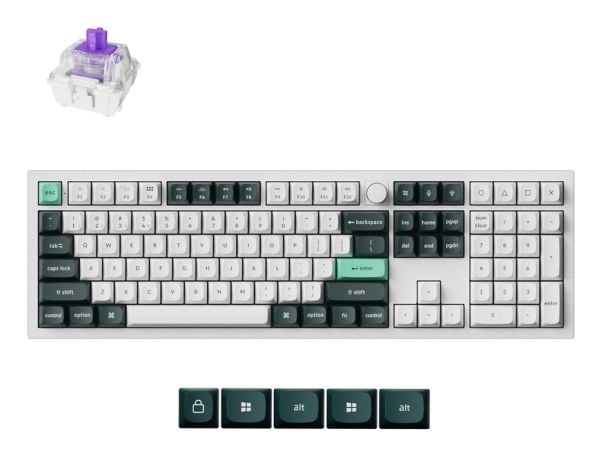 Keychron Q6 HE, Ledning & Trådløs, USB + RF Wireless + Bluetooth, Magnetic-mechanical key switch, QWERTY, RGB LED, Mørkegrønn, Hvit