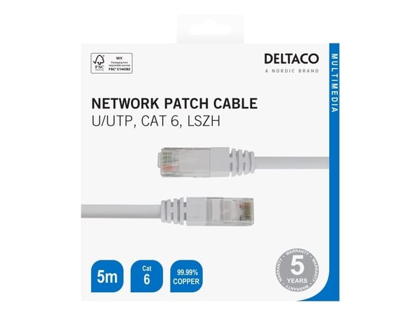Deltaco 00210013, 5 m, Cat6, U/UTP (UTP), RJ-45, RJ-45