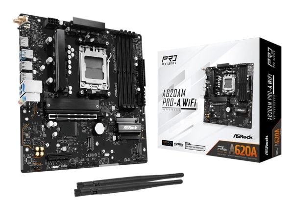 ASRock A620AM Pro-A WiFi - Hovedkort - micro ATX - Socket AM5 - AMD A620A Chipset - USB 3.2 Gen 1, USB-C 3.2 Gen 1 - 2.5 Gigabit LAN, Wi-Fi 6E, Blu...