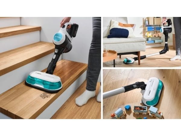 Bosch BSS712XHYG, 2-i-1 stavstøvsuger, Uten pose, Akva, Svart, Sølv, Hvit, 0,3 l, Tørr, HEPA