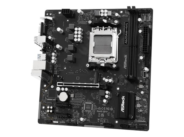 ASRock A620AM-HVS - Hovedkort - micro ATX - Socket AM5 - AMD A620A Chipset - USB 3.2 Gen 1, USB-C 3.2 Gen 1 - Gigabit LAN - innbygd grafikk (CPU kr...