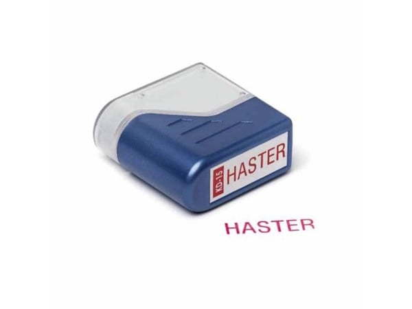 Stempel, Trodat Deskmate, blå/rød Haster