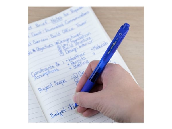 Pentel Energel X, Sisäänvedettävä geelikynä, Sininen, Sininen, Läpikuultava, Muovi, Kumi, Kumi, Molempikätinen