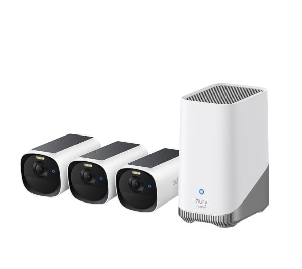 Eufy eufyCam E40 3-Cam Kit + HomeBase S280, IP-sikkerhetskamera, Utendørs, Ledning & Trådløs, Vegg, Svart, Hvit, Kule (form)