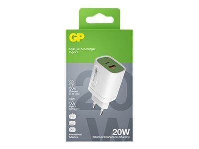 GP WM2A - Strømadapter - 20 watt - 3.1 A - PD, QC - 2 utgangskontakter (USB, USB-C)